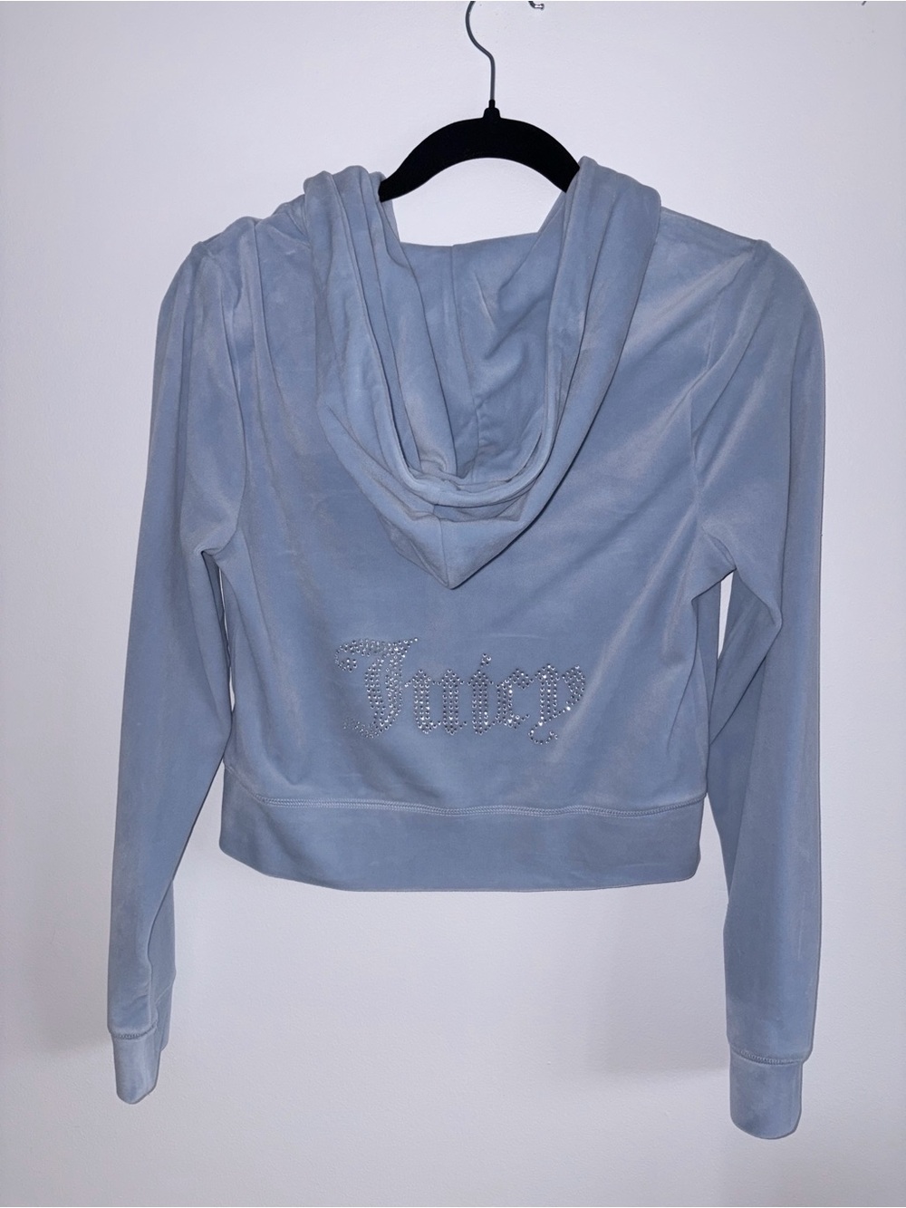 juicy couture light blue rhinestone velour zip up hoodie